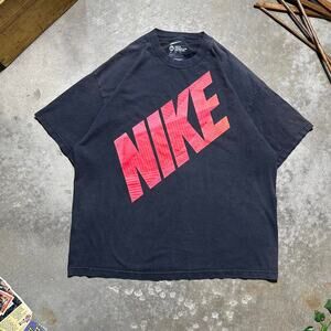 Vintage Y2K Nike Large Spell Out Faded Black Tee Mens 2XL Red Boxy Skater Shirt